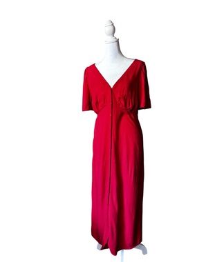 Old Navy Red V-Neck Button-Front Maxi Dress